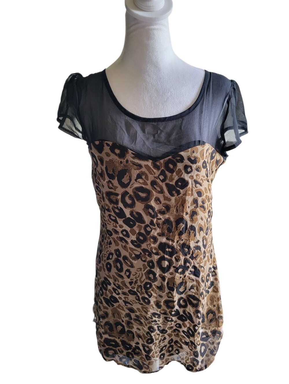 Pinky Animal Print Slip Dress Black/Brown sz S